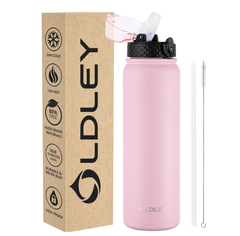 1L Stainless Steel Insulated Water Bottle – Black Leakproof Flask with Straw Lid