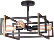 Vintage 4-Light Black Rustic Semi-Flush Ceiling Chandelier