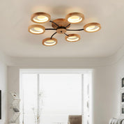 94cm LED Wooden Ceiling Light – Dimmable with Remote, Flower Design