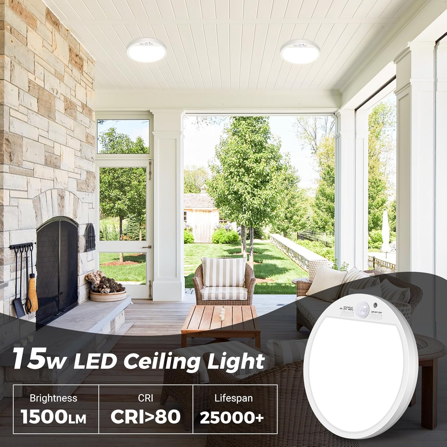 Motion Sensor LED Ceiling Light, 15W, 3 CCT, 1500LM