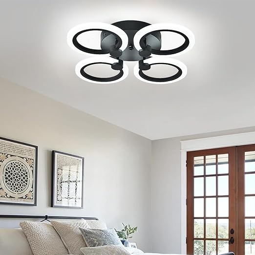 Modern 4-Ring LED Ceiling Light, Chrome, 6500K Daylight