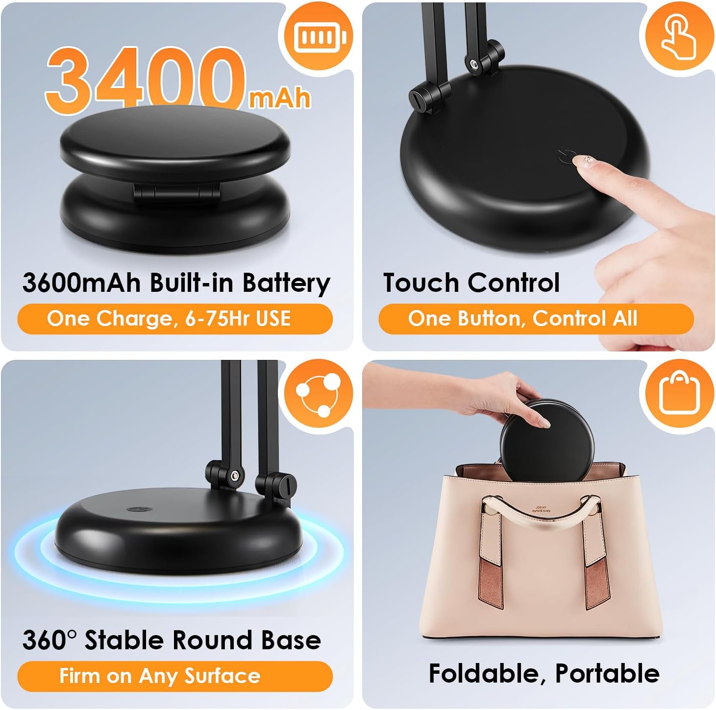 Rechargeable LED Desk Lamp, Dimmable Touch Control Light