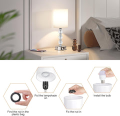 Crystal Touch Bedside Lamp with USB-C & Dimmable Light
