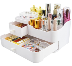 White Makeup Organizer Box with Drawers – Skincare & Cosmetic Storage Case