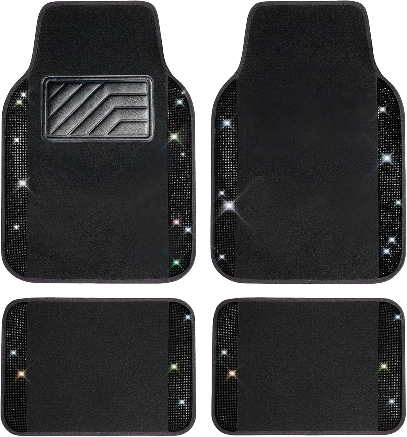 Luxury Bling Diamond Car Floor Mats – 4PCS Sparkly Rhinestone Waterproof Set for Cars, SUVs & Vans (Black Silver)