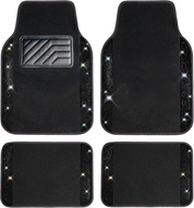 Luxury Bling Diamond Car Floor Mats – 4PCS Sparkly Rhinestone Waterproof Set for Cars, SUVs & Vans (Black Silver)