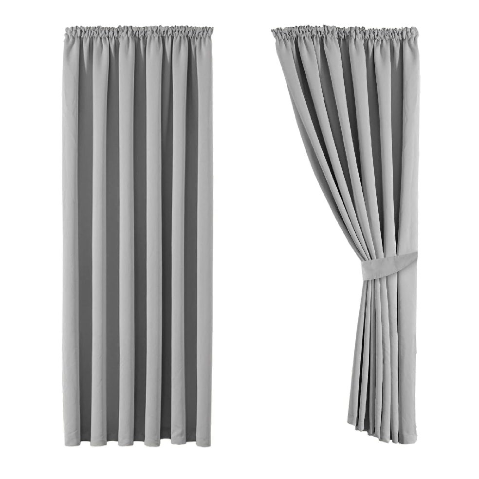 Beige Blackout Curtains 66x90" – Thermal Pencil Pleat Drapes with 2 Tiebacks