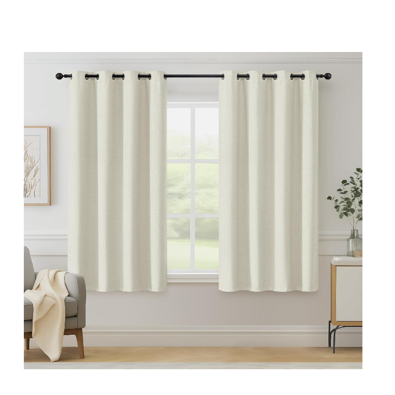 Blue Herringbone Eyelet Curtains – Thermal Insulated 72 Inch Drop, 2 Panels