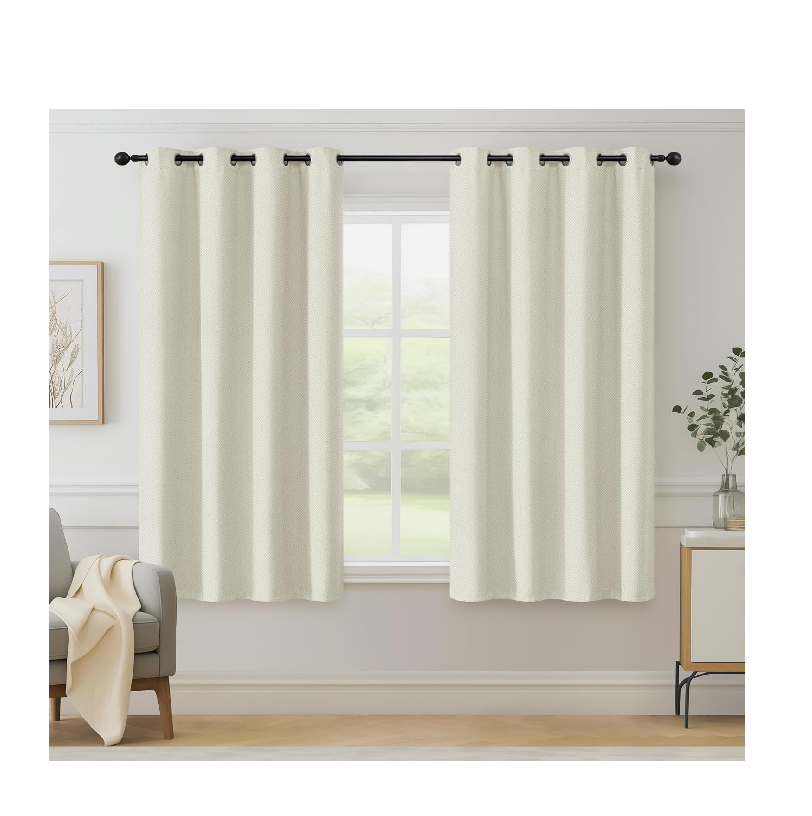 Blue Herringbone Eyelet Curtains – Thermal Insulated 72 Inch Drop, 2 Panels