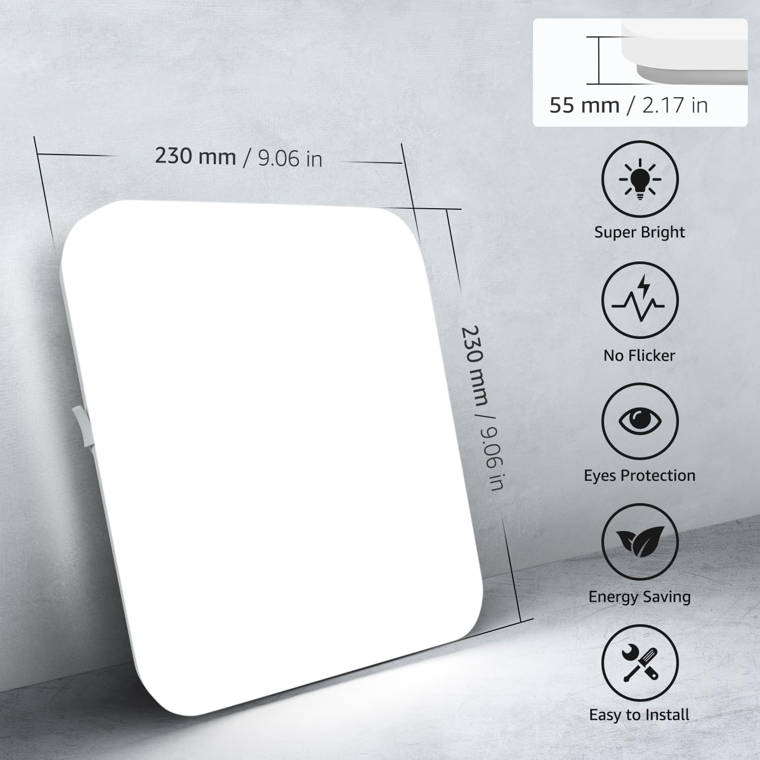 24W Square LED Ceiling Light, IP44, 5000K Daylight