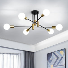 Sputnik Chandelier Ceiling Light 6-Light Black Gold Vintage