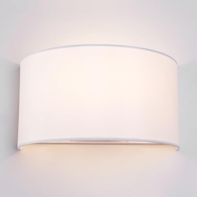 E27 Wall Light with Switch & White Fabric Shade – Semi-Circle Sconce for Bedroom & Living Room