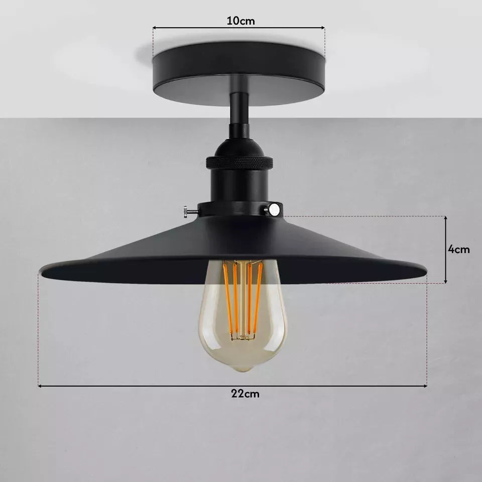 Retro Vintage Industrial Flush Mount Ceiling Light – Warm E27 Lamp Fitting
