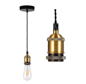 Vintage Ceiling Pendant Light Fitting, Brown Twisted Braided Flex,E27 Lamp Holder Suspended Pendant Light Fitting Kit-Antique