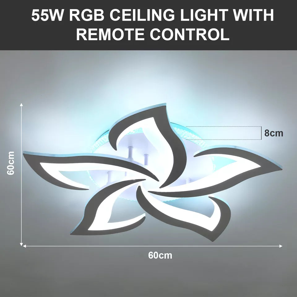 55W LED Ceiling Chandelier with RGB Backlight – Stylish Star Design, Dimmable Remote Control Lighting