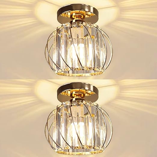 Small Crystal Flush Mount Ceiling Light with Black Shade