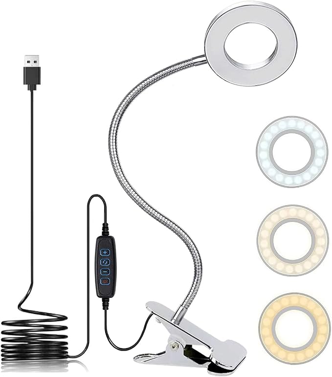KNAMKY USB Clip-On Desk Lamp with Flexible Neck