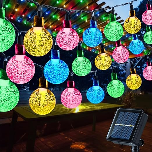 60 LED Solar Crystal Ball String Lights, 36ft White