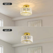 Gold Crystal Semi Flush Mount Ceiling Light, Modern Industrial Fixture
