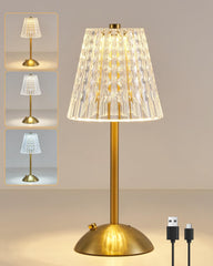 Rechargeable Gold Table Lamp, Touch Dimmable LED Desk Light