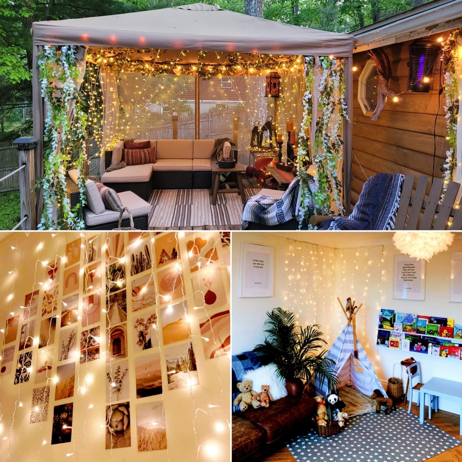 300 LED Curtain Lights – Warm White, 8 Modes