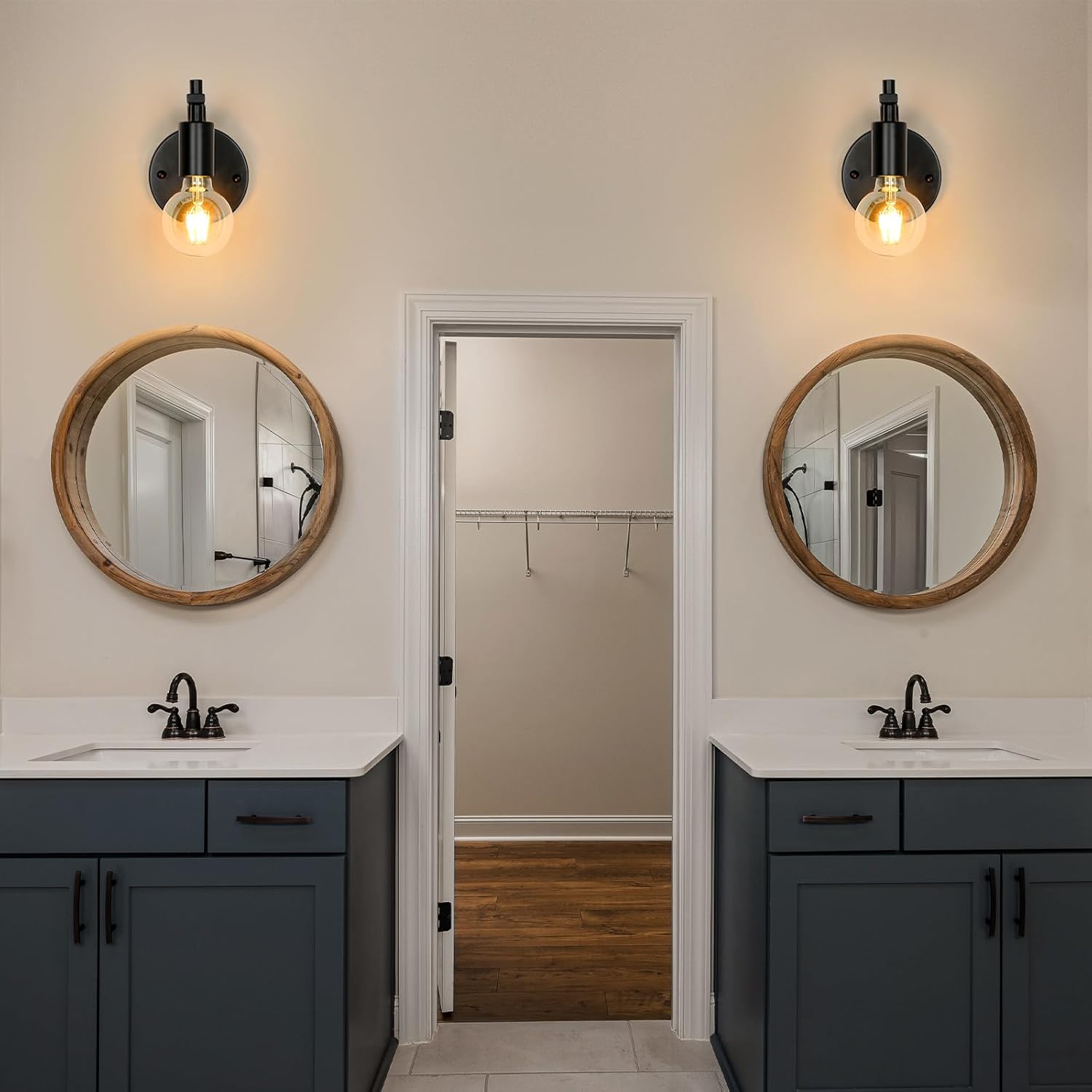 Black Industrial Wall Lights, Vintage E27 Sconce Set