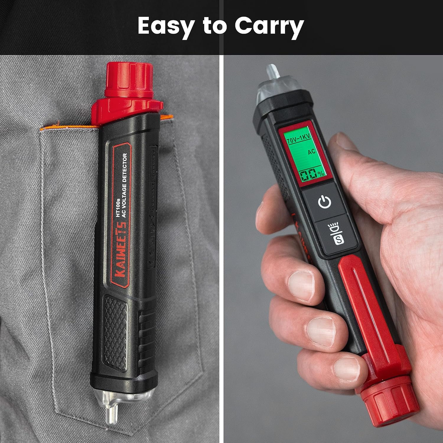 KAIWEETS HT100S Voltage Tester, Dual-Range 12V-1000V/70V 1000V Non-Contact Electric Tester, Sensitivity Electric Compact Pen with NCV, LED Flashlight, Buzzer Alarm, Wire Breakpoint Finder