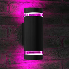 Remote Control Colour Changing LED Double Up & Down Outdoor Wall Light - Black - Twin Pack Bundle