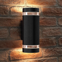 Indoor/Outdoor Double up & Down Wall Light - Black - Warm White LED Bulbs Included