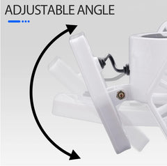 Adjustable angle feature of a white ceiling light fixture on a gray background