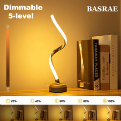 BASRAE dimmable lamp on a shelf with books, showing different light levels.