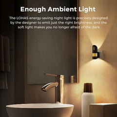 Bathroom setting with a LOHAS energy-saving night light emitting soft light.