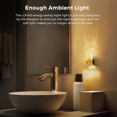 Bathroom setting with a LOHAS energy-saving night light on the wall, creating a warm ambiance.