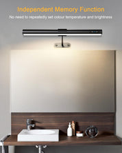 Bathroom setting with a light fixture above a sink, emphasizing independent memory function.