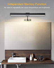 Bathroom setting with a light fixture above a sink, emphasizing independent memory function.