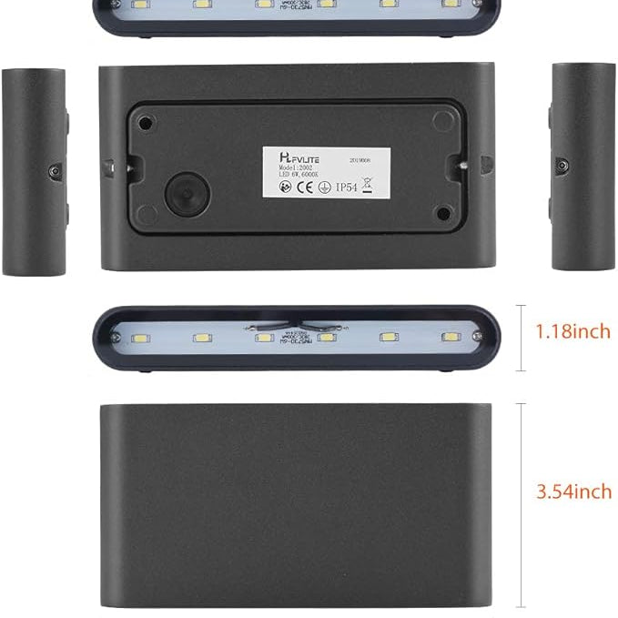 Black LED light strip with dimensions on a white background