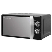Black Russell Hobbs microwave oven on a white background