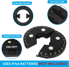 Black adjustable light fixture with on/off button and battery case on a white background