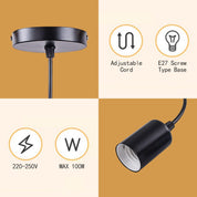 Black adjustable pendant light with features highlighted on a beige background