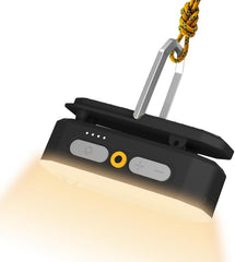 Black camping lantern with rope and carabiner on a white background