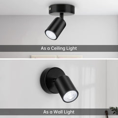 Black ceiling and wall light fixtures on a neutral background