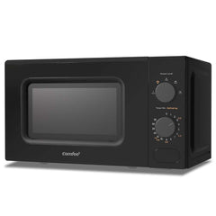 Black microwave oven with control panel on a white background