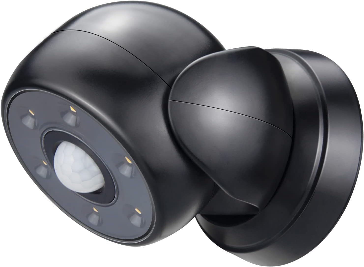 Black security camera with motion sensor on a white background