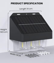 Black solar panel with measurements on a light gray background