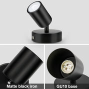 Black spotlight with GU10 base on a gray background