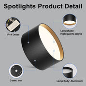 Black spotlight with detailed components on a gray background