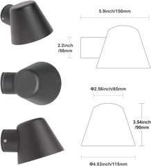 Black wall-mounted light fixture with dimensions labeled