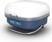 Blue and white device with mode and power buttons on a white background