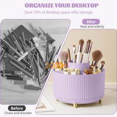 Purple 360° Rotating Makeup Organizer Brush and Desk Storage Container