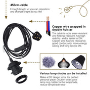 Cable with lamp holder and features highlighted on a white background